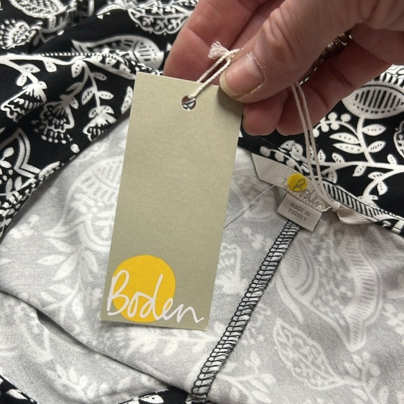 Boden NWT Ruched Jersey Midi Dress in Black and Ivory Tulip Vine Size US2P - Picture 11 of 15